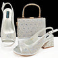 QSGFC 2024 Rhinestone Design INS Hot Sale New Arrivals African Shoes and Bag Set in Green Color Open Toe Comfortable Women Heels