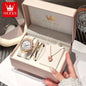 OLEVS 9978 Women Watch Original Quartz Watch Waterproof Leather Strap Multifunctional Chronograph Watch Bracelet Set Gifts Box