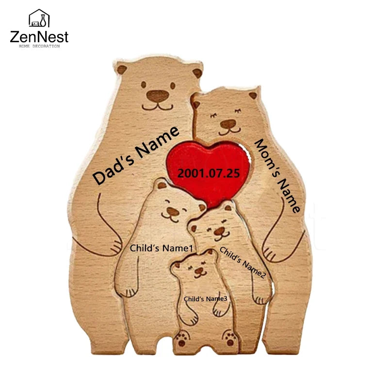 Bear Home Wooden Puzzle Personalized Custom Decor Heart Warmer Birthday Gift Art Puzzle Name Home Decor Thanksgiving Gift