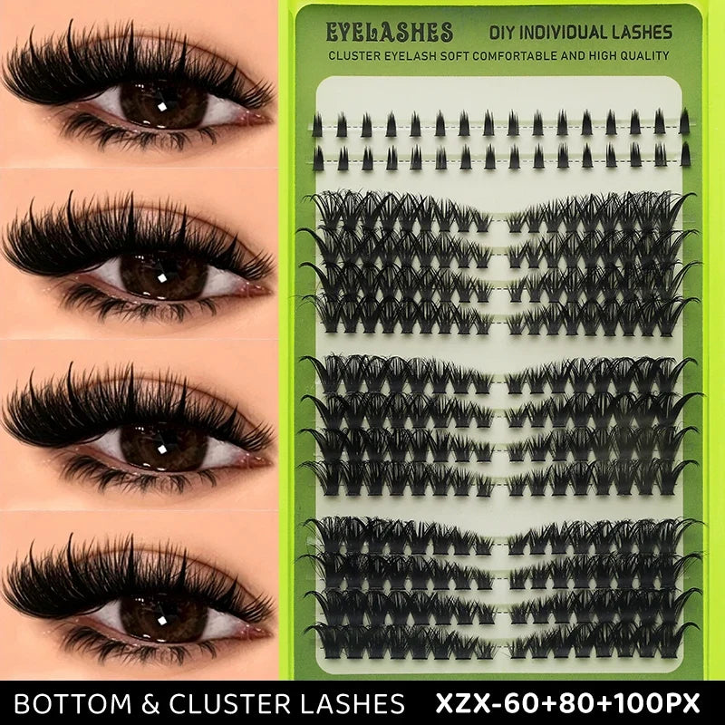 14 Rows Individual Cluster DIY Lash Extensions Natural Thin Wispy Bottom Lashes Mega Volume Thick Segmented Lash Clusters Mixed