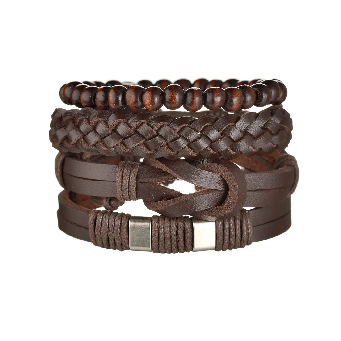 MeMolissa New Fashion Braided Wrap Leather Bracelets for Men High Quality Vintage Charm Wood Beads Ethnic Tribal Wristbands