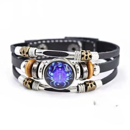 Twelve Constellations Luminous Leather Bracelet Retro Multi-layer Beaded Leather Bracelet Jewelry Gifts for Men Women Couples