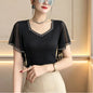 Summer New Diamond Shirt Short Sleeved Mesh Tops Slim Korean Fashion