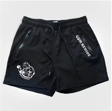 Men's Quick Dry Side Printed Shorts Double Zipper Pocket Side Design Running Basketball Training Fitness Shorts Summer