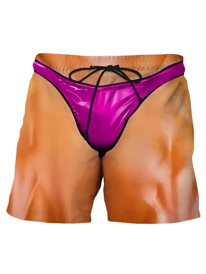 Summer New Men's Board Shorts Swimming Pants Drawstring Funny Shorts Fake Shorts Underwear Printed Micro Elastic Shorts