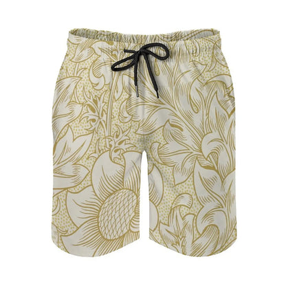 Men's Leaf Printed Pattern Casual Shorts Boys Summer Cool Hawaiian 3D Printed Casual Swim Trunks Drawstring Surfboard Shorts