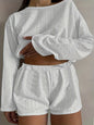 Plus Size Eyelet Long Sleeve Shorts Set