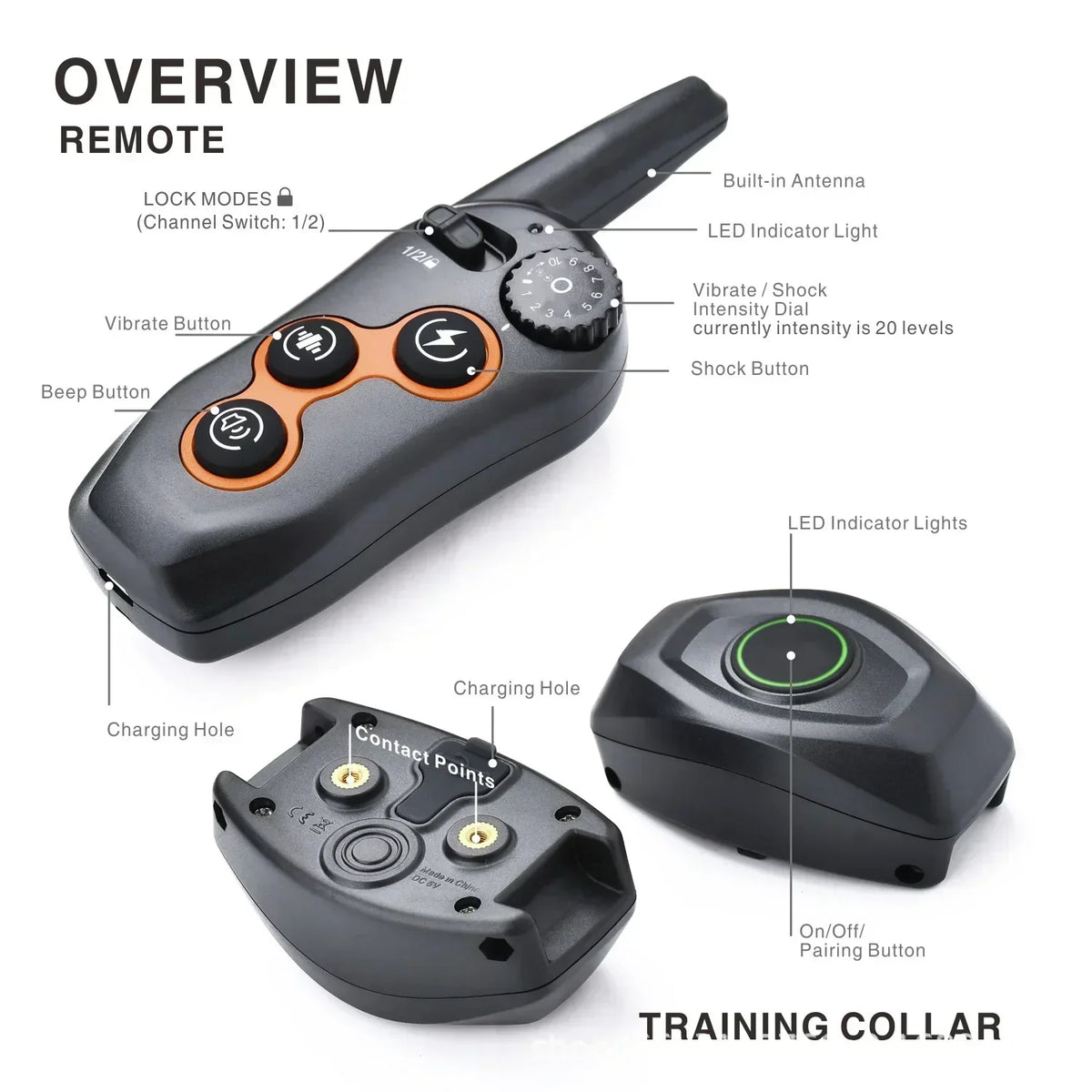 Automatic Bark Stopper Collar, Remote Control Electric Dog Training Device, Pet Training Waterproof Pet Dog Collar for All Dog