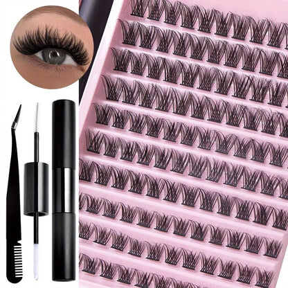 DIY Lash Extension Kit with Waterproof Strong Hold Lash Bond And Seal Lash Clusters Plus Eyelash Tweezers