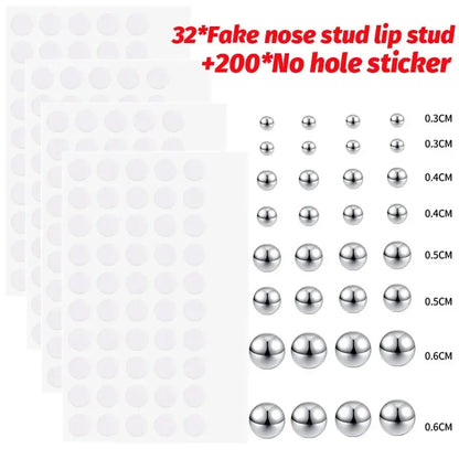 Fake Piercing Stud Set Fake Nose Ring Stud with Sticker Pack Fake Eyebrow Lips Piercing Non Piercied Earring Stud Body Jewelry