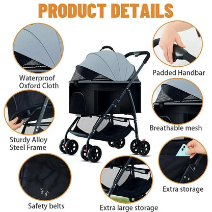 3-in-1 Pet Dog Stroller Dog Wagon with Removable Carrier Cat Stroller for Medium Dogs Up to 55lbs  dog carrier dog backpack