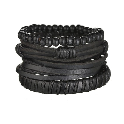 MeMolissa 3/4Pcs/ Set Braided Wrap Leather Bracelet for Men Vintage Life Tree Guitar Wood Beads Fashion Male Bracelets Wristband