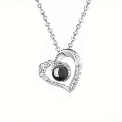Love Heart Necklace 100 Languages I Love You Projection Pendant Jewelry For Mom Girlfriend Birthday Christmas Romantic Gifts