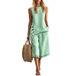 Women Two-Piece Set Soft Fabric Lounge Set Cotton Linen Sleeveless Vest ＆ Wide Leg Pants Suit Summer 2 Piece Sets Women Outfits
