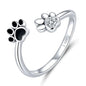 WOSTU 925 Sterling Silver Cat Pet Adjustable Rings For Women Animal Dog Open Ring Family Daughter Birthday Jewelry Girl Gift