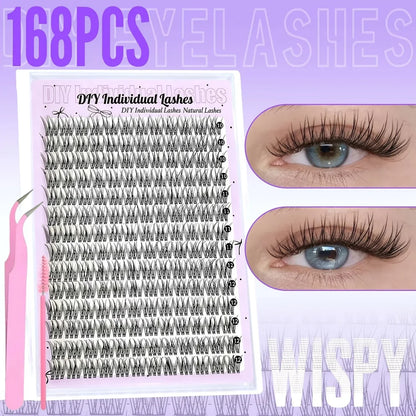 168 Lashes, C-Curl/D-Curl Mixed-Length Natural Volume, DIY Self-Application Eyelash Extensions Individual Lash Applications