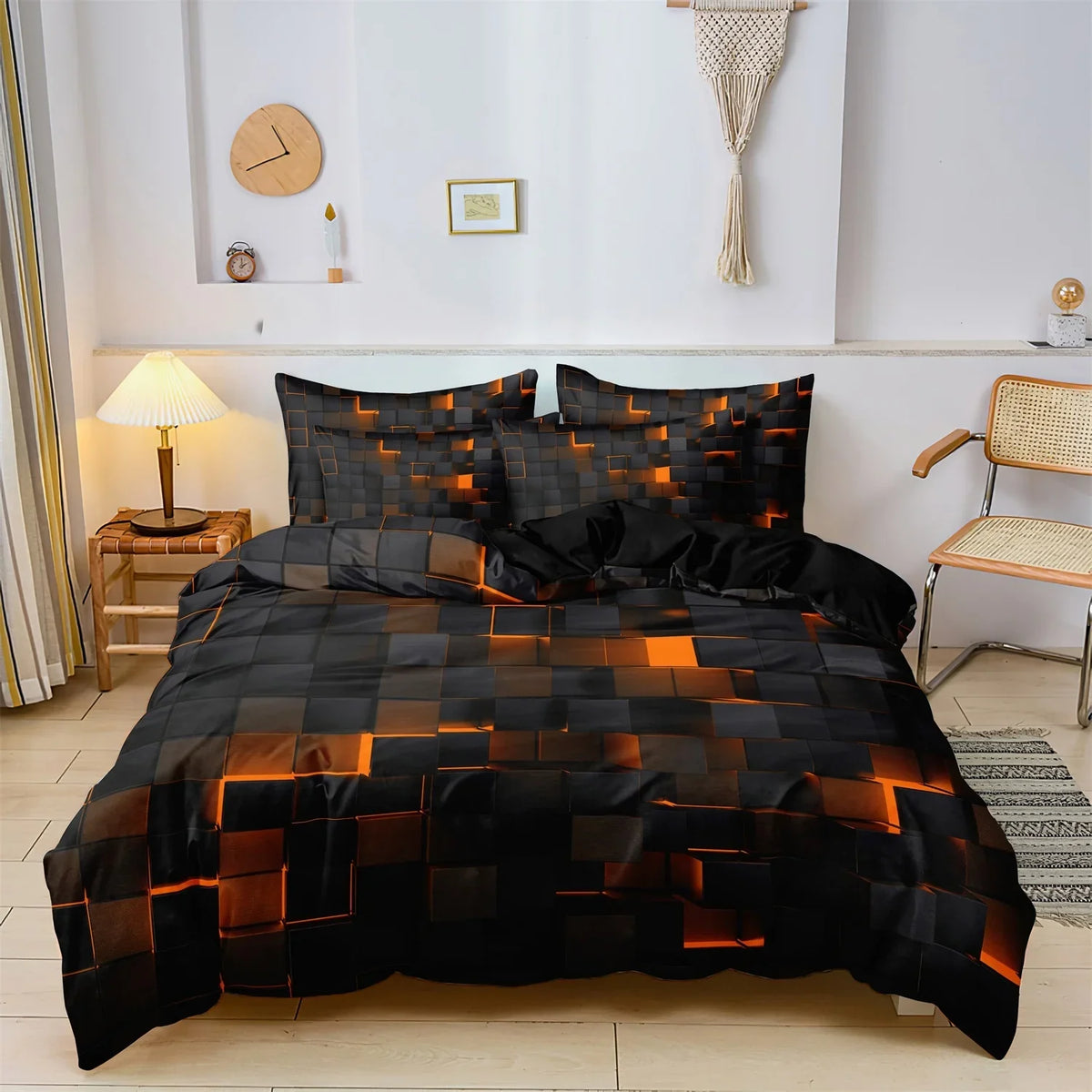 3pcs Luxurious Geometric Grid Plaid Print Soft Comfortable Duvet Cover