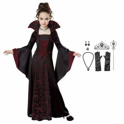 Kids Vampire Costume Gothic Halloween Dress with Accessories