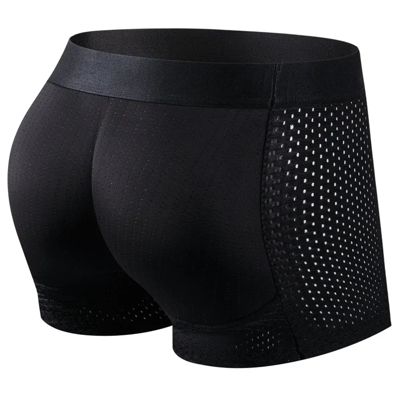 Mesh Breathable Men's Underwear, Comfy Stretchy Butt Shaping Boxer Briefs Shorts, Gym Athletic Hip Lifting Trunks