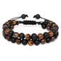 Men Triple Protection Stone Bead Bracelet Double Layers Tiger Eye Hematite Obsidian Rope Wrap Bracelet Handmade Jewelry Gift