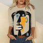 Abstract Art Face Painting Autumn Women's Round Neck Long Sleeve T-shirt Trend Loose Round Neck Long Sleeve T-shirt