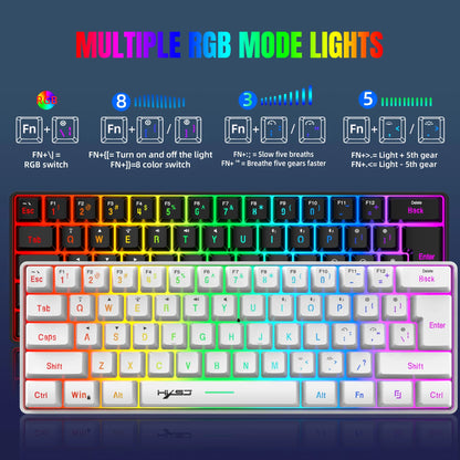 HXSJ 60% Wireless Gaming Keyboard and Mouse Combo,LED Backlit Rechargeable 2000mAh Battery,Mini Mechanical Feel Anti-ghosti