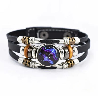 Twelve Constellations Luminous Leather Bracelet Retro Multi-layer Beaded Leather Bracelet Jewelry Gifts for Men Women Couples