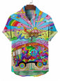 Men's street fashion summer daily shirt men's lapel Hawaiian bear gummie print casual loose shirt short sleeved beach loose top