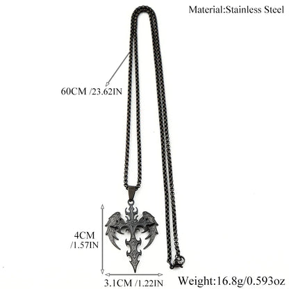 Gothic Punk Angle Wing Spiked Cross Pendant Necklace For Women Men Stainless Steel Black Color Hip Hop Chain Protection Jewelry
