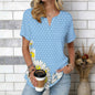 Women Print Notched V Neck Short Sleeve Casual Loose Tunic Tops