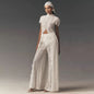 Solid Lace Two Piece Set Round Neck Short Sleeve Cutout Crop Top High Waist Wide Leg Pants 2026 Summer Elegant Party Outfits
