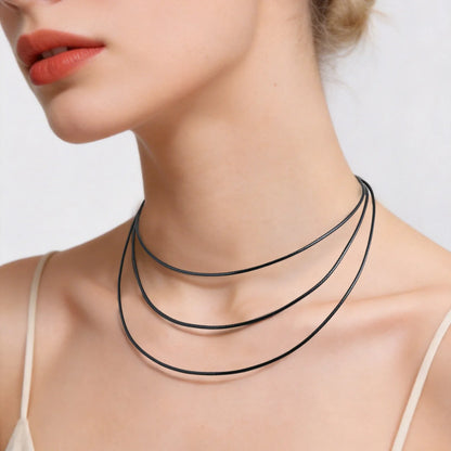 Black Waxed Cord Necklace for Women Minimalist Stainless Steel Clasp 2mm Waterproof Wax Rope Chain for Pendant 16/18/20inch