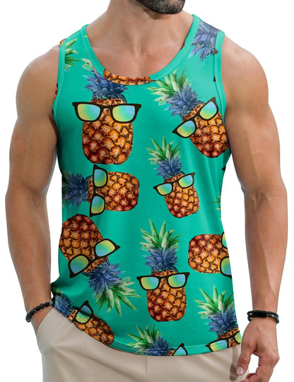 2024 New Summer Fashion Men's Sleeveless T-Shirt Classic Hawaiian Beach Coconut Print Men's Vest Extreme Sports Surf Vest
