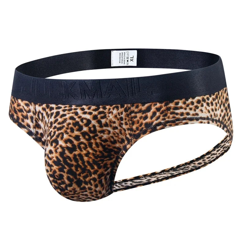 4PCS/Lot Leopard Gay Underwear Men Thongs G Strings Gay Sissy Tanga Hombre Jockstrap Breathable Penise Pouch Bikini T-back
