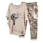 Womens Two Piece Camouflage Set Summer Outfits for Women Cotton Linen Suit 2023 Casual Print Short Sleeve Harajuku