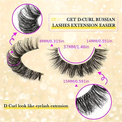 10 Pairs Hypoallergenic Dd Curl Slavic Volume False Eyelashes - Thick, Full Strip With Large 3D Curve For Dramatic Eye Makeup