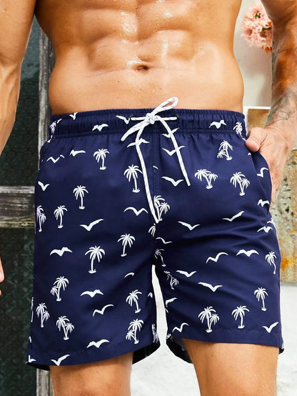 Men's Board Shorts Swim Shorts Swim Trunks Drawstring Elastic Quick Dry Short Beach Hawaiian Casual Black White Micro-elastic