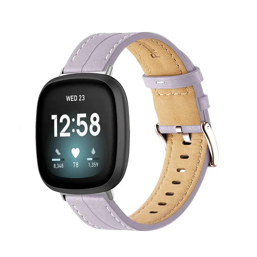 Fitbit Versa 4, 3, 2 & Sense 2 Leather Band with Contrast Stitching