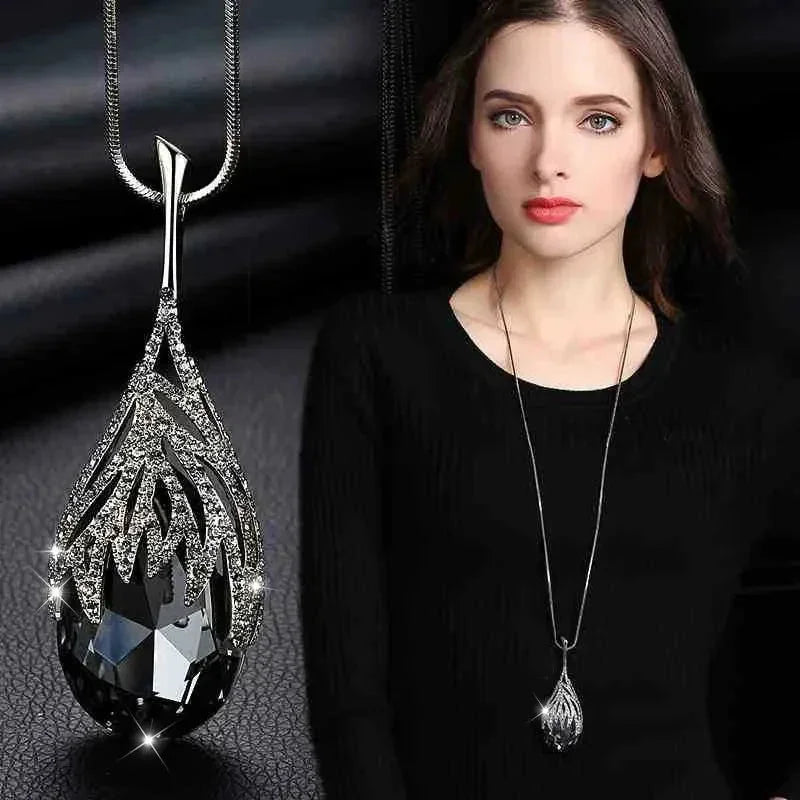 New Arrival Long Necklaces for Women 2024 Fashion Gray Crystal Choker Collier Femme Statement Necklaces & Pendants Accessories