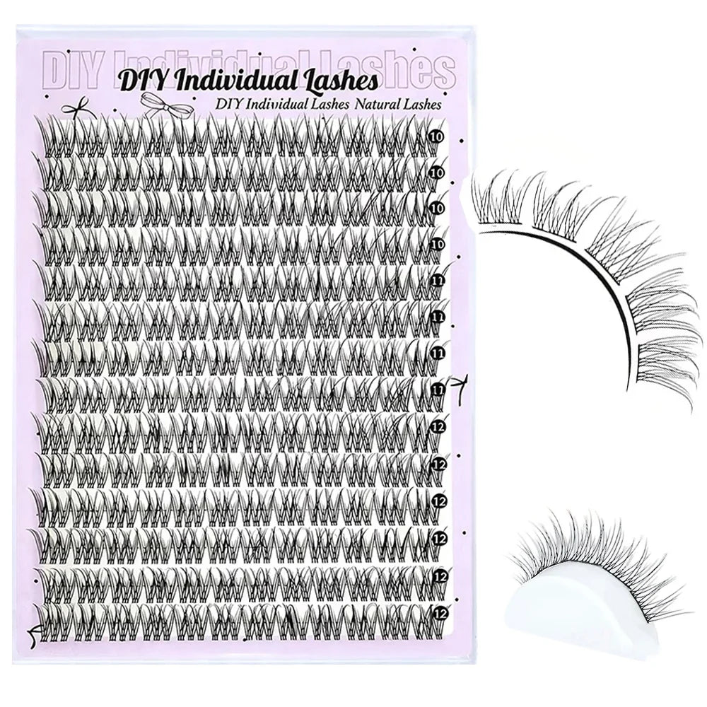168 Lashes, C-Curl/D-Curl Mixed-Length Natural Volume, DIY Self-Application Eyelash Extensions Individual Lash Applications