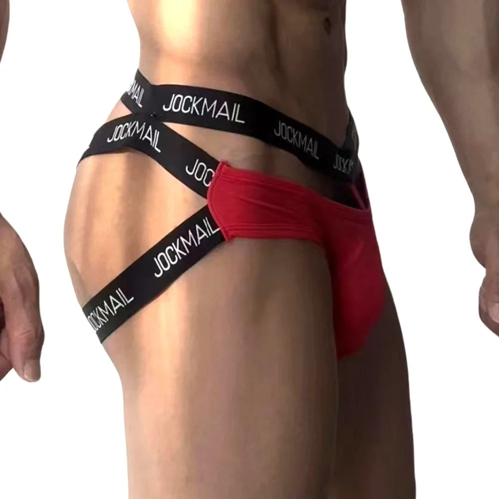 Jockmail Men Sexy G String Thong Erotic Jockstrap Bondage Gay Underwear Penis Pouch Strap Harness Hollow Lingerie Sissy Panties