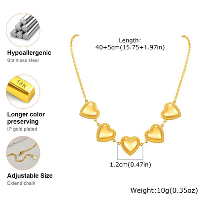 Waterproof Stainless Steel Heart Statement Necklace for Women, Non Tarnish 18k Gold Plated Party Jewelry
