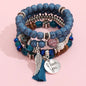 4Pcs/Set Fashion Crystal Stone Beads Chain Bracelet Set For Women I Love You Feather Tassel Charm Elastic Bangle Female Jewelry