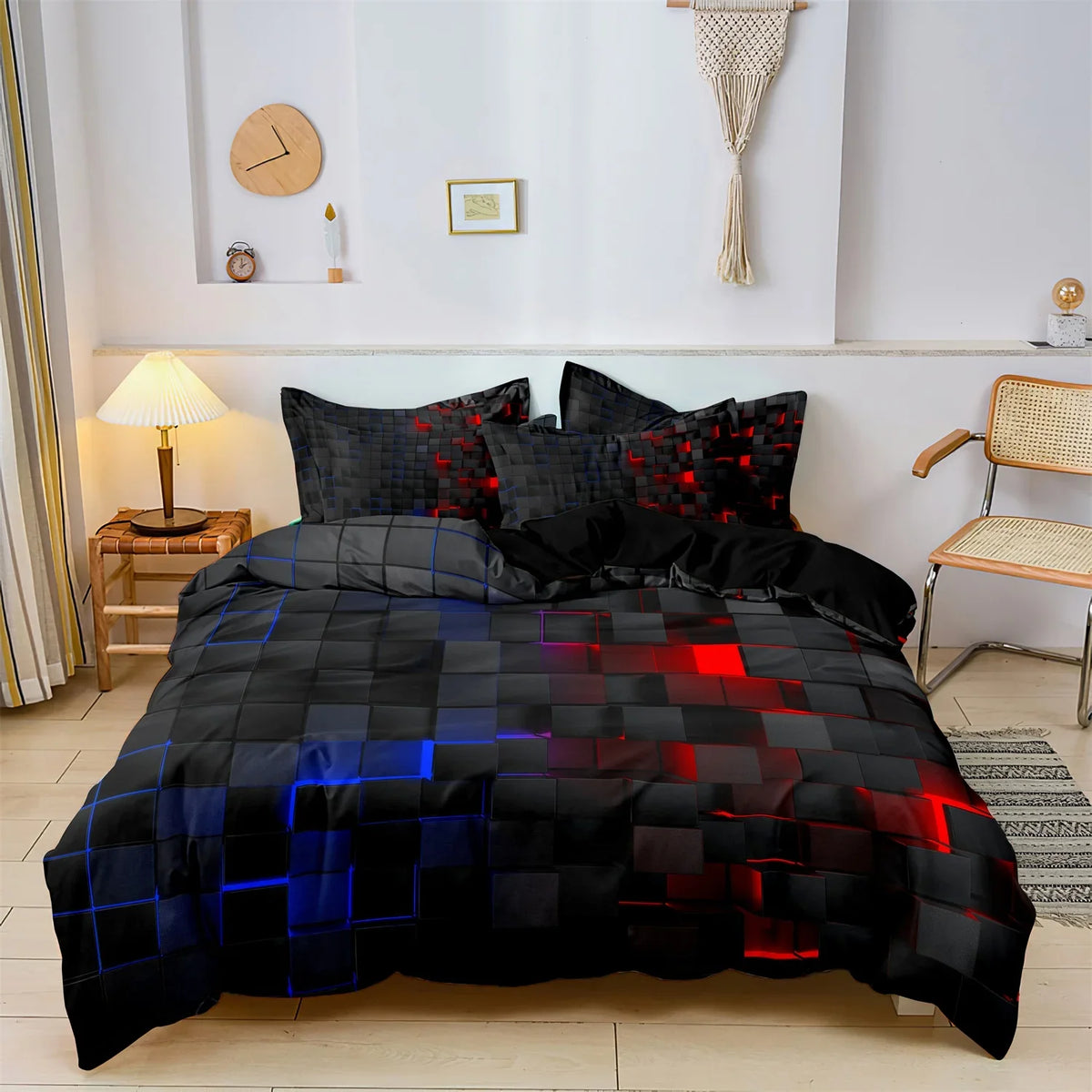 3pcs Luxurious Geometric Grid Plaid Print Soft Comfortable Duvet Cover