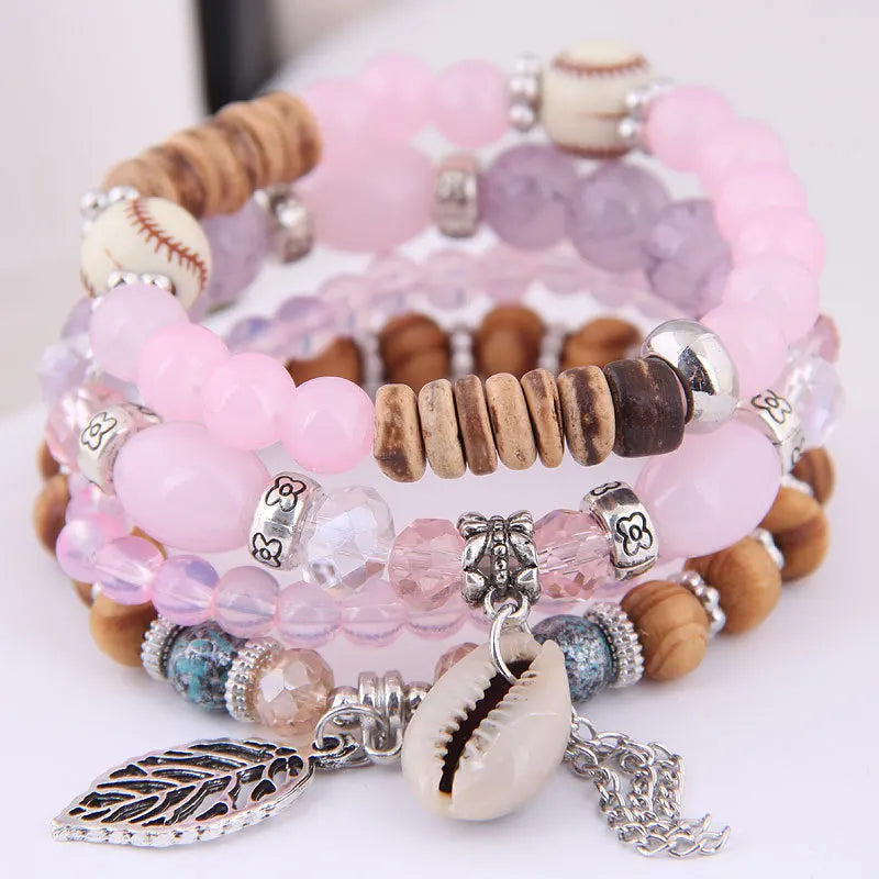 DIEZI Korean Trendy Multicolor Green Crystal Beads Rope Bracelets Women Girls Elastic Tassel Wrap Bracelet Pulseira Feminina