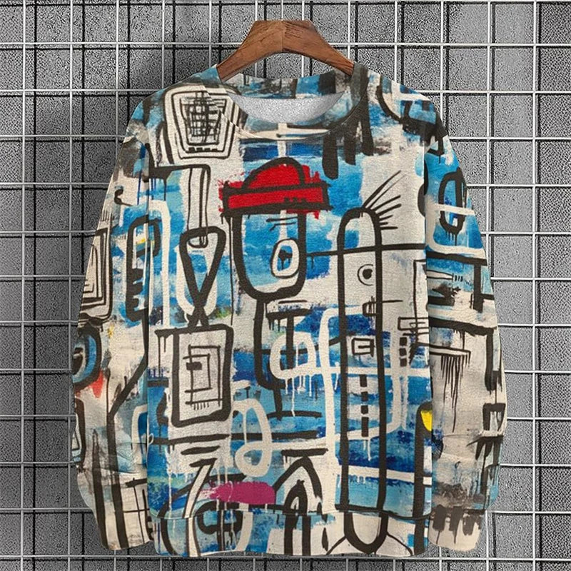 Street Graffiti Graphic Men's Clothes Long Sleeves Pullover Sweatshirt 3D Printed Colorful Streetwear Harajuku Popular Hoodies