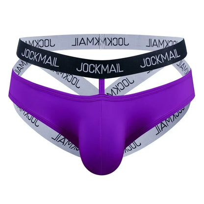 Jockmail Ice Silk Jockstrap Men Underwear Sexy Harness Thong G String Leg Ring Bondage Lingerie Hombre Strap Panties T-back