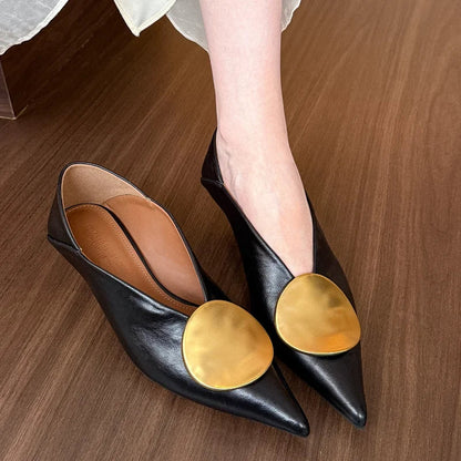 Autumn New Brand Women Pumps Shoes Fashion Gold Metal Shallow Slip on