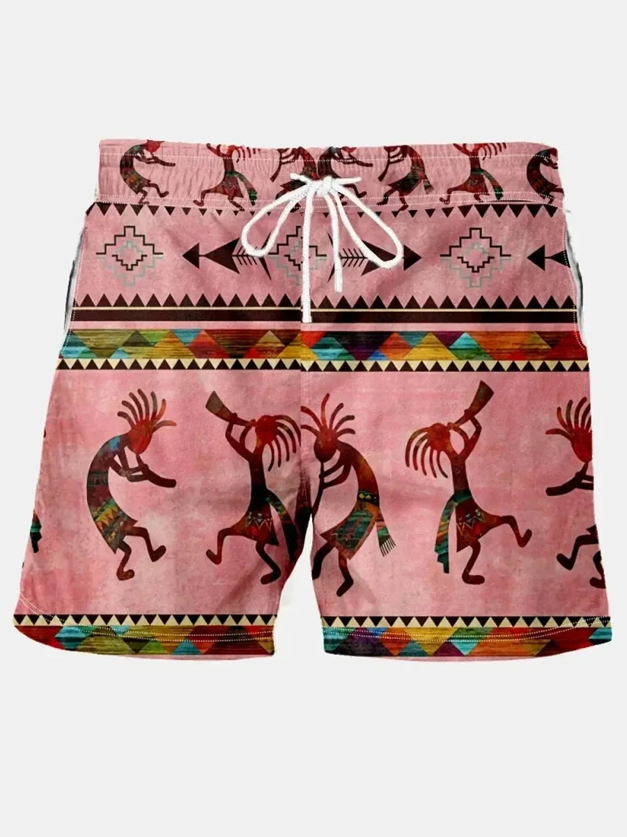 Summer New Men's Shorts Swimming Pants Drawstring Retro Fashion Print Holiday Beach Holiday Hawaiian Micro Elastic Shorts