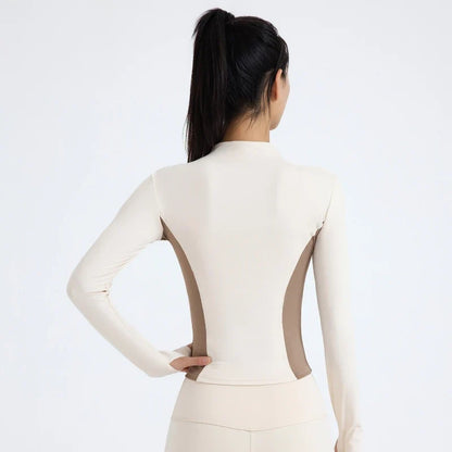 Women's Stand Collar Color Block Fitness Cardigan Trendy